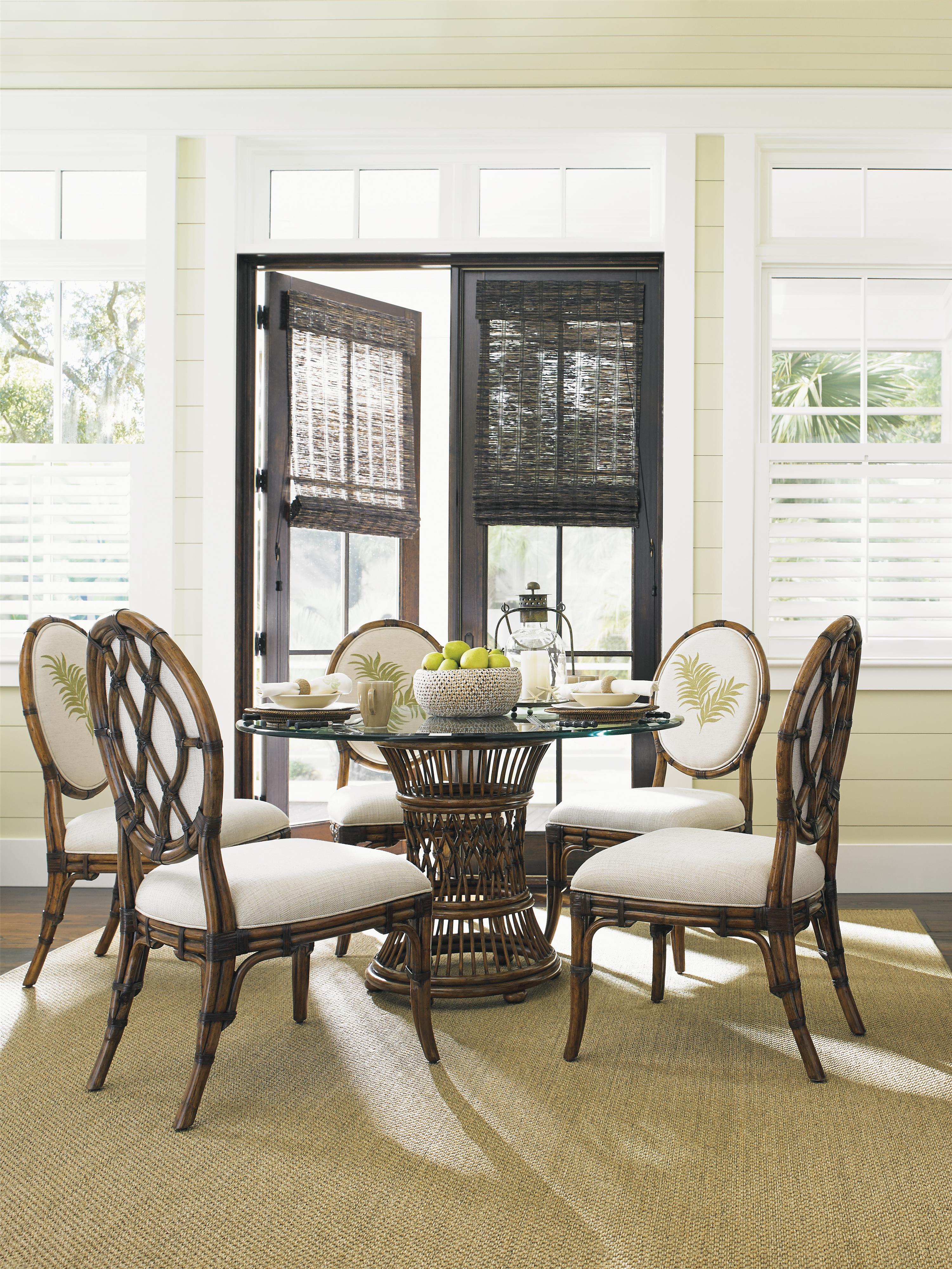 Tommy Bahama Home Bali Hai Tropical 5 Piece, Single Pedestal Dining Room Set Baer's Furniture